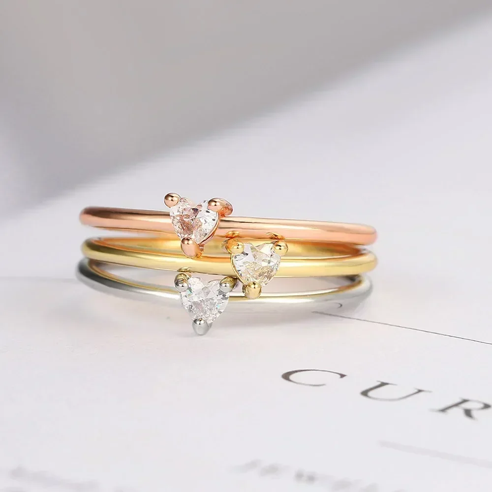 Luxury Dainty Thin Rings for Women Gold Silver Color Love Heart Zircon Delicate Wedding Dating Ring Fashion Jewelry Gift