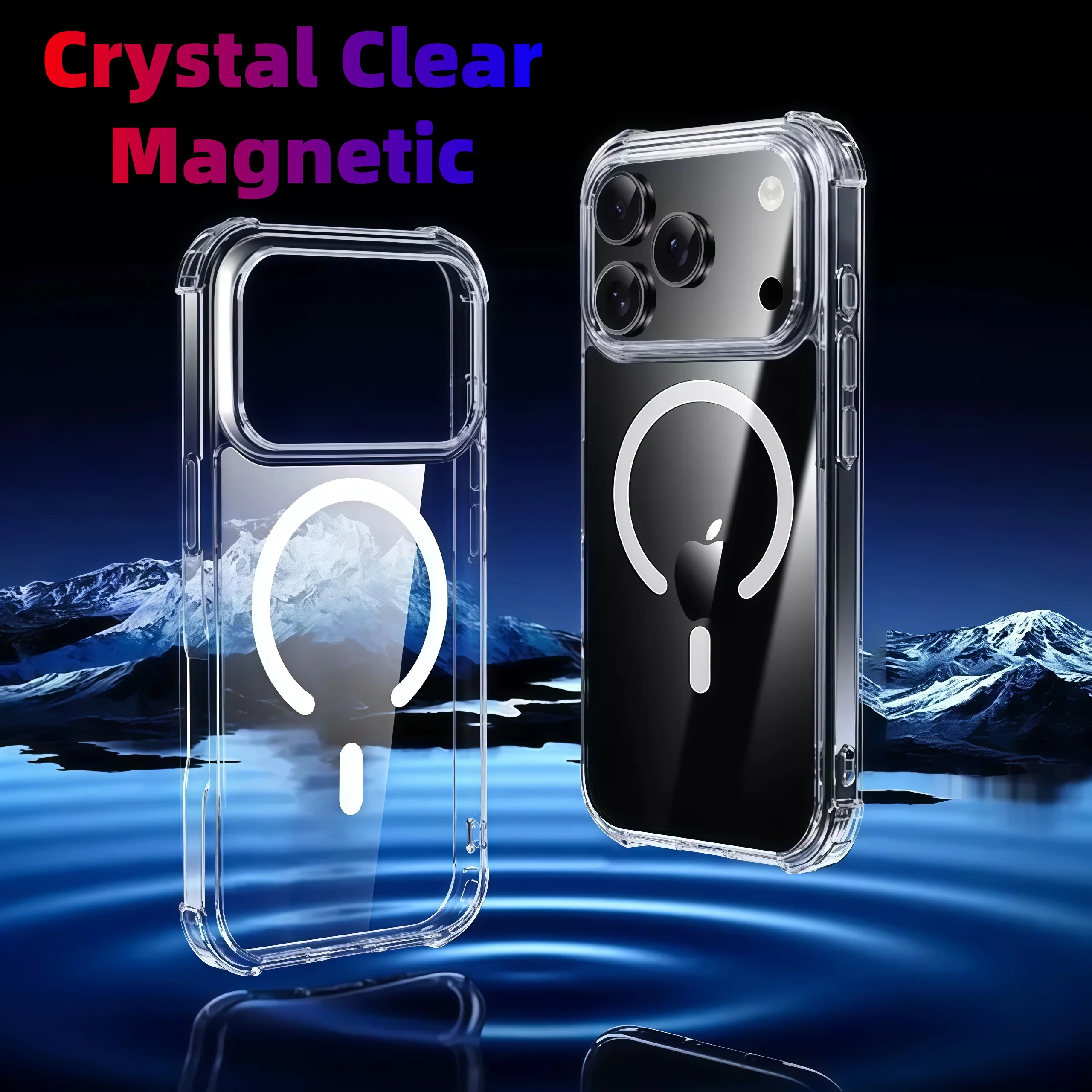 2 قطعة مغناطيسية شفافة دون اصفرار حافظة هاتف مقاومة للصدمات لهاتف آيفون 17Pro Max /17Pro/17/كريستال هوائي شفاف مغناطيسي