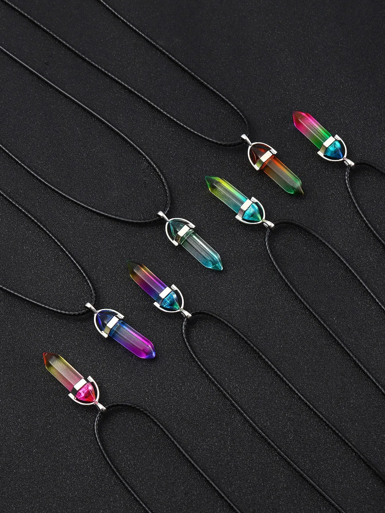 7PCS/A Set of Fashion Simple Crystal Hexagonal Column Necklaces, Healing Crystals, Women's Necklaces, and Men's Necklace image 2