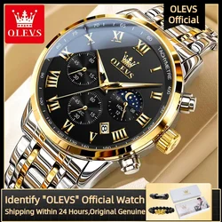OLEVS-Relógio masculino impermeável de aço inoxidável, quartzo, luminoso, fase lunar, código de temporização, top, marca de luxo, 5529, novo