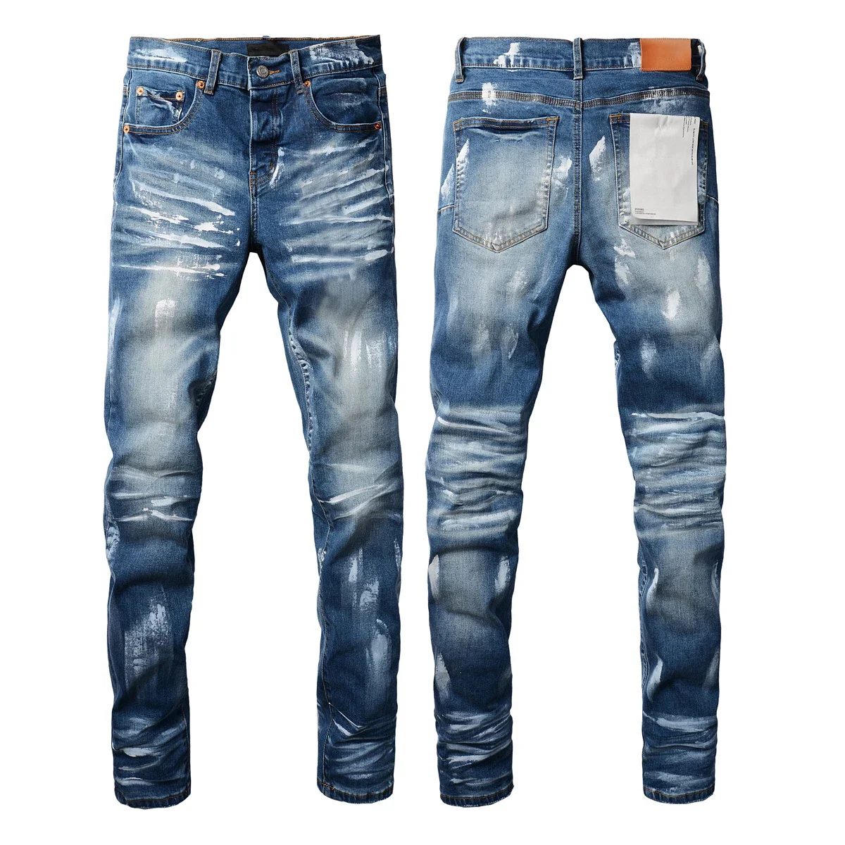 

Fashion Men denim distressed slim fitting color blue paint Fashion Repair Low Rise Skinny Denim pants Jeans