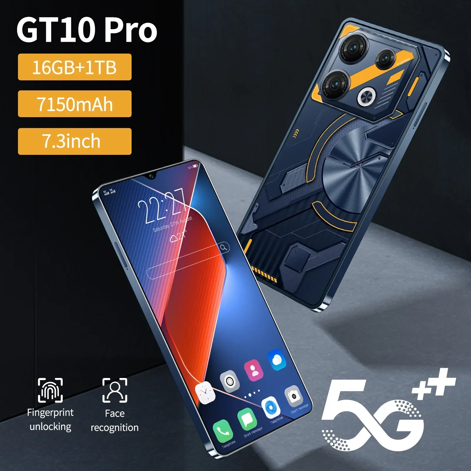 Hot Selling Smartphone Gt10 Pro Android Large Screen Dual-Sim Dual-Standby Smartphone Global Version Mobile Phone Cheap