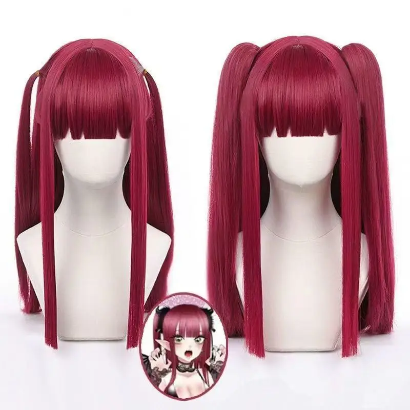 My Dress-Up Darling Kitagawa Marin Rizu-kyun Cosplay Wig, Burgundy Long Straight Twin Tails Wig for Comic Con Costume Party