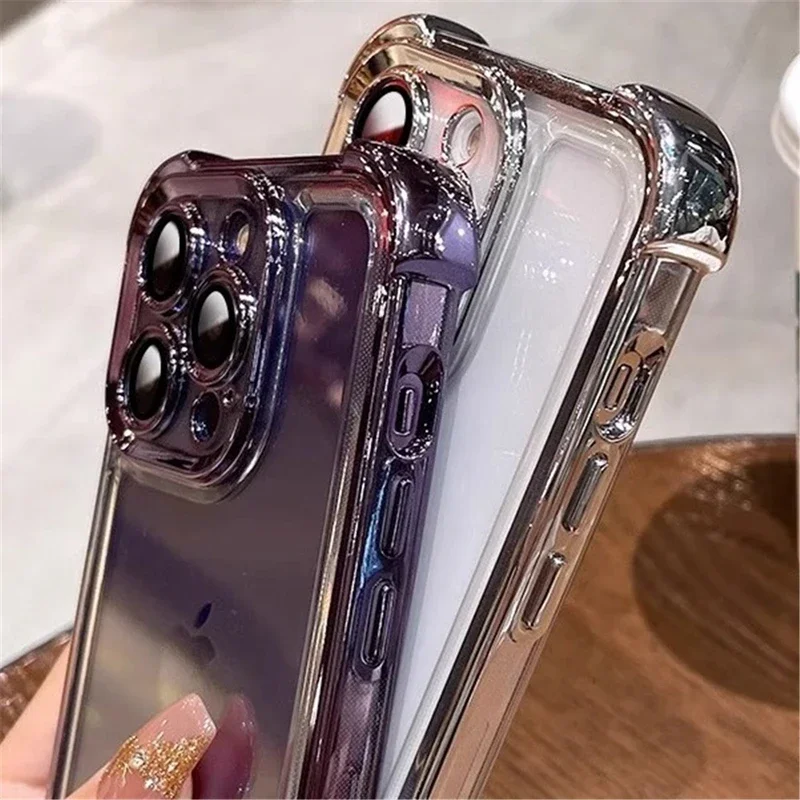 Luxury Electroplate Transparent Phone Case For iPhone 11 12 13 14 15 16 Pro Max Plus Clear Bumper Shockproof Protection Cover - náhled 4