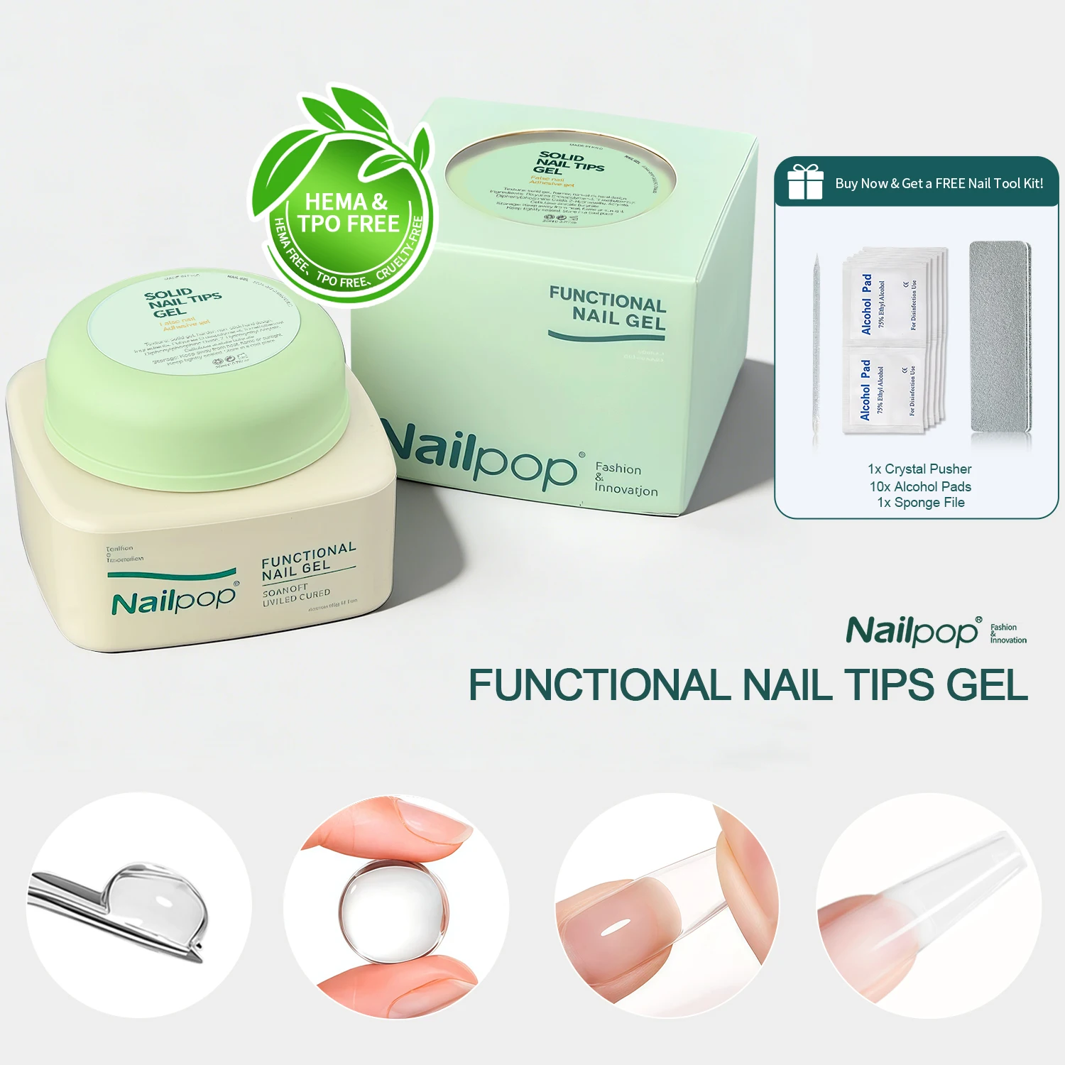 

Nailpop Solid Nail Gel Press On Nails Strong Adhesive Clear 20g Tip UV Carving Nail Art Solid Hard Gel Long Lasting 1/2/3pcs