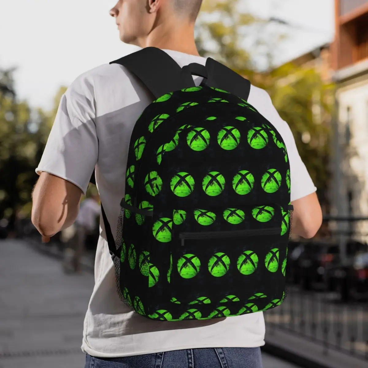 グリーン Xbox ロゴ学生バックパックスクールバッグハイキング旅行デイパック男性女性ファッションランドセルショルダーバッグ