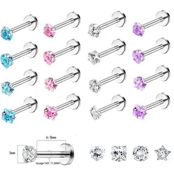 1Pc Stainless Steel Piercing Earring 16g Tragus Helix Cartilage Lobe Tiny Crystal Heart Star Stud Earring for Women Body Jewelry