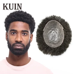 Kuin-Perruques de cheveux humains bouclés pour hommes noirs, peau, toupet, injection durable, système de cheveux en PU, prothèse capillaire masculine