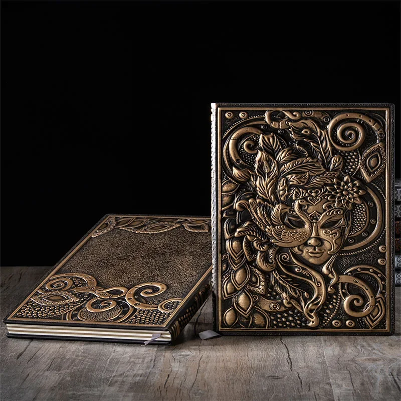 A5 Retro Three-dimensional Embossed Mask Notebook Leather Waterproof Portable Student Diary Travel Notebook