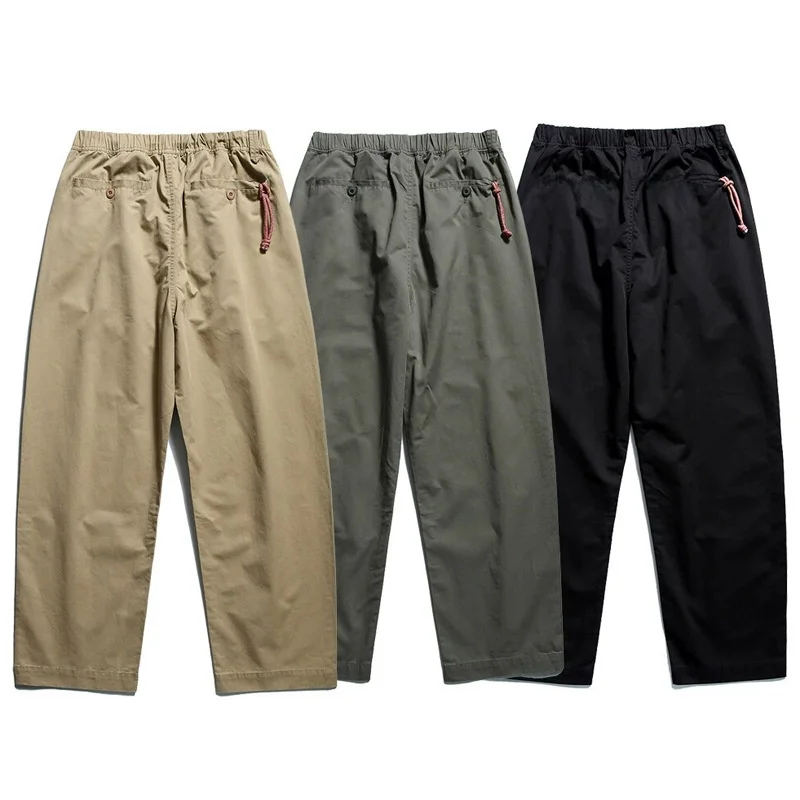 

Ретро-японские рабочие брюки в стиле Амекаджики, свободного кроя, унисекс, с красной веревочной тесьмой, длинные, повседневные, хлопковые