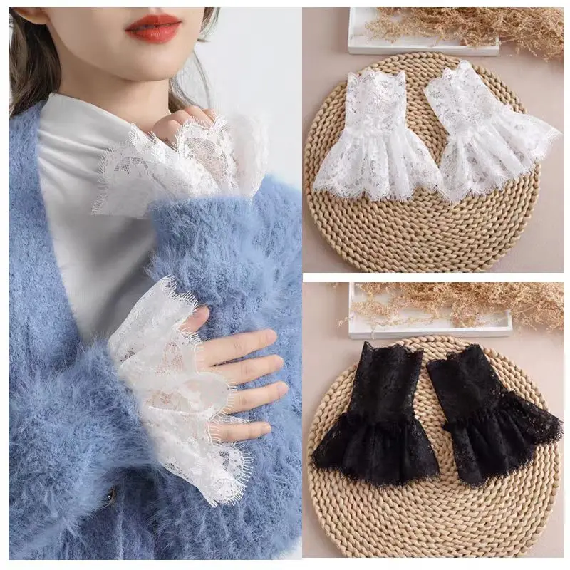 

Универсальный кружевной свитер с капюшоном, манжеты на руку, женский свитер, украшение, искусственные рукава, полые цветы, кружевные рукава, держатели для рукавов, женские