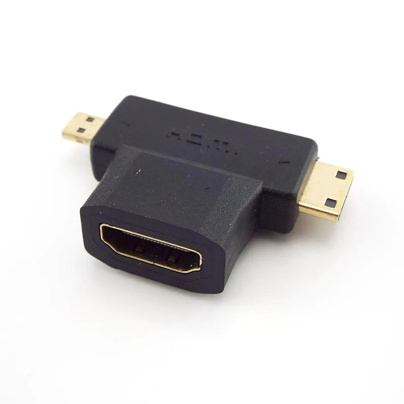 1/2/5pcs 2 in 1 Connector Micro HDMI-compatible Mini Male to 1.4 Standard Female Extender Cable Adapter Converter HDTV 1080P B5