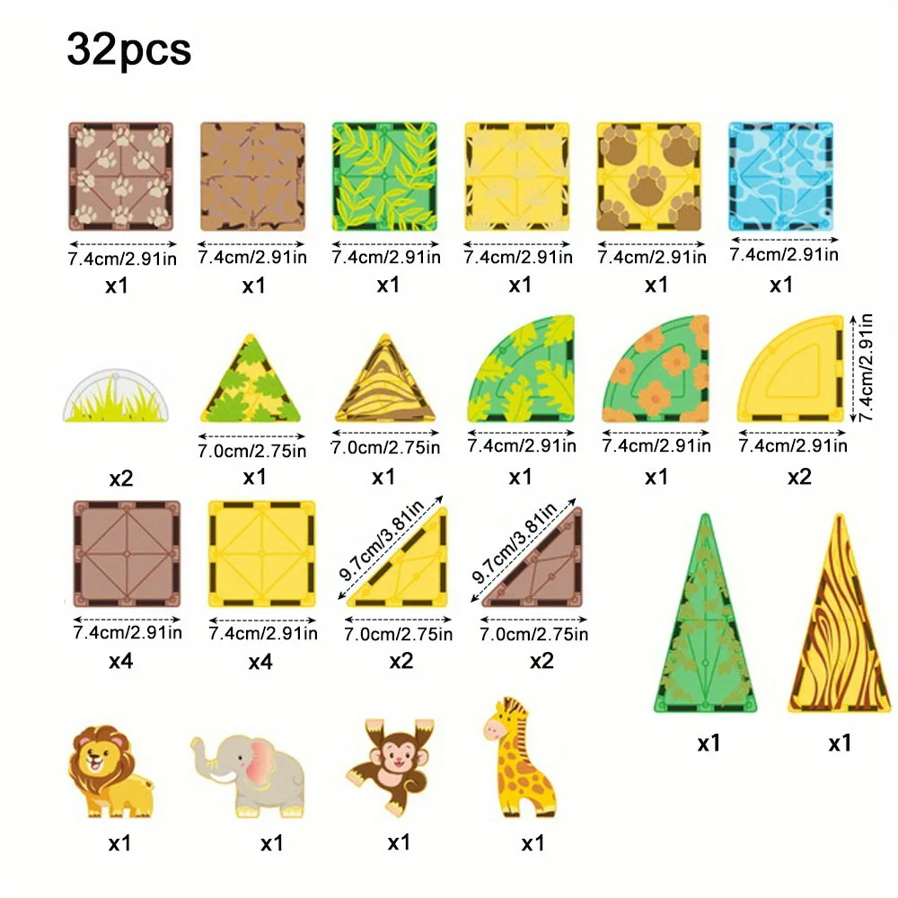 DIY 32pcs Grassland Animals Magnetic Building Blocks - Large STEM Toy Set Creative Magnetic Toys, Children Educational Gift