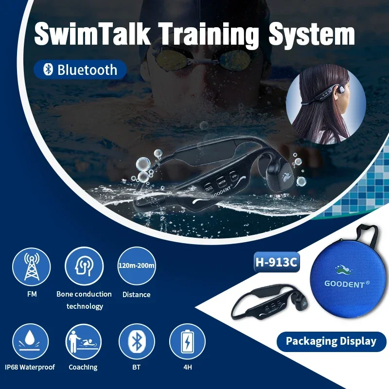 SwimTalk H913C 20 ساعة نظام التدريب في الوقت الحقيقي مقاوم للماء FM الارسال H700 LED مدرب الاتصالات سماعة Swimming2025
