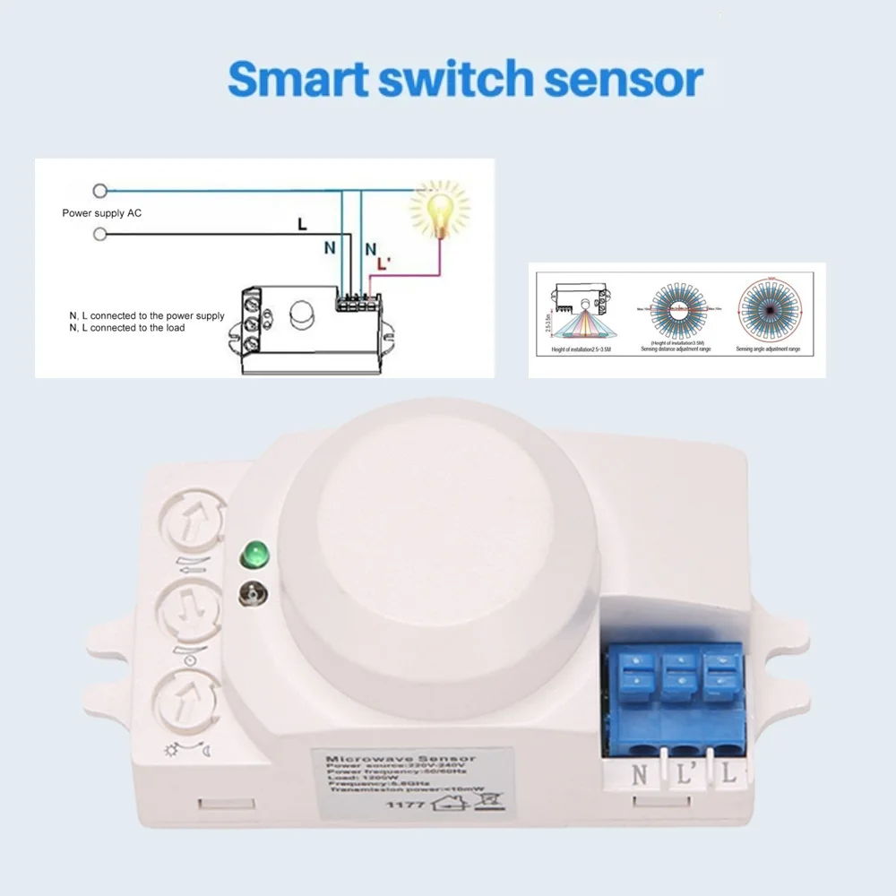 

Diymore 5,8G микроволновый радарный сенсорный переключатель 220 В интеллектуальный энергосберегающий контроль детектор движения тела радар 360 поддержка регулировки