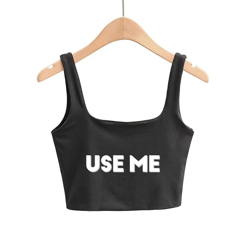 

USE ME Letters Women's Clothing Girl Sexy Slim Tops Female Tanks Camis Sleeveless Double Nylon Ladies Good Quality Tops Tees