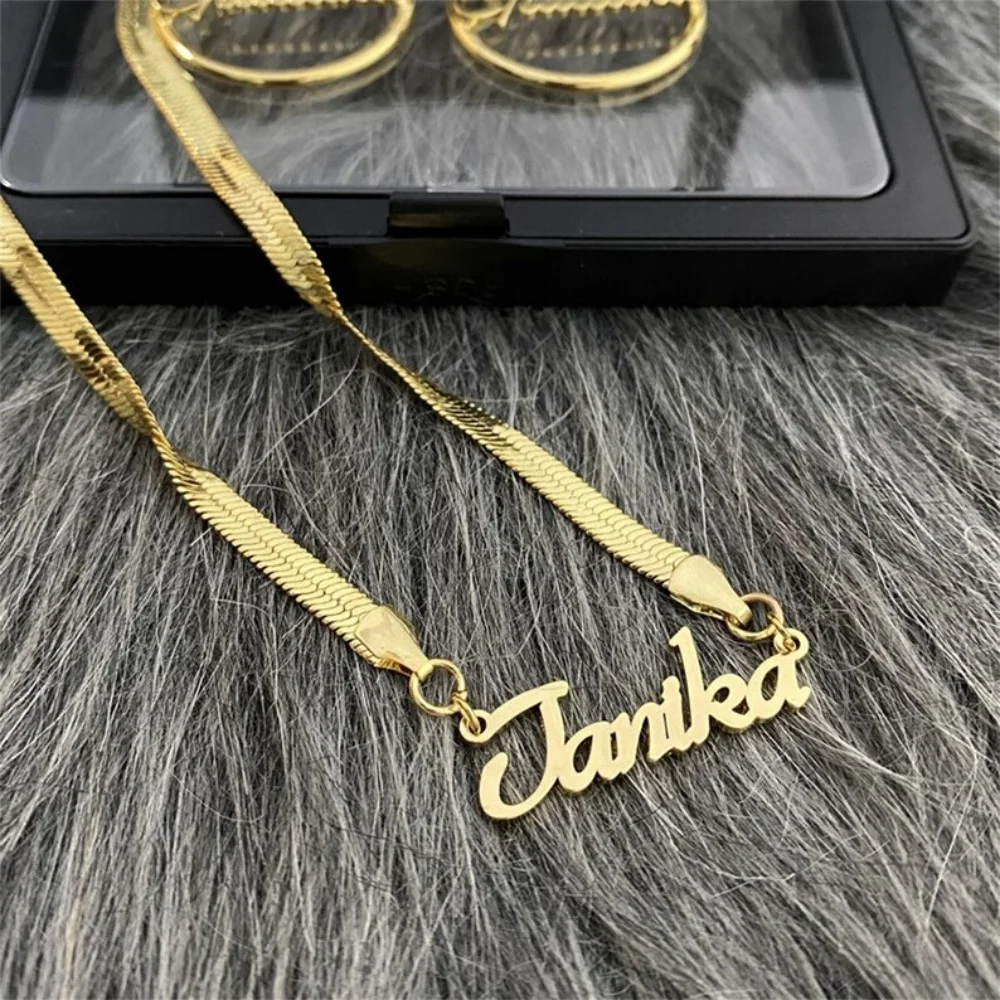 LeeChee 5mm Snake Chain Custom Name Pendant 30mm round Hoop Earrings Jewelry Set for Women Birthday Anniversary Gift view 5