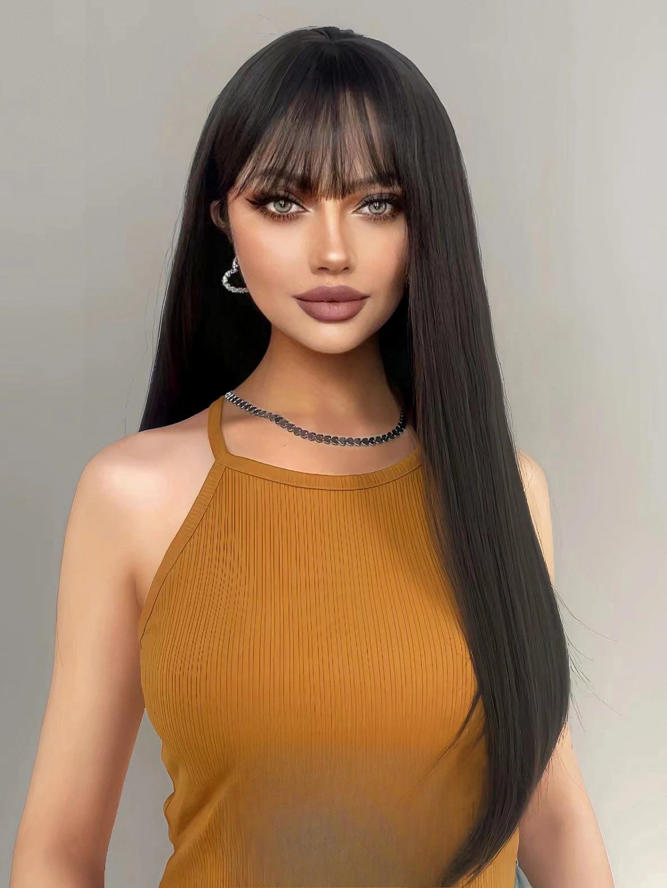 Wig female long hair daily jk black long straight Japanese lolita realistic scalp summer full head wig