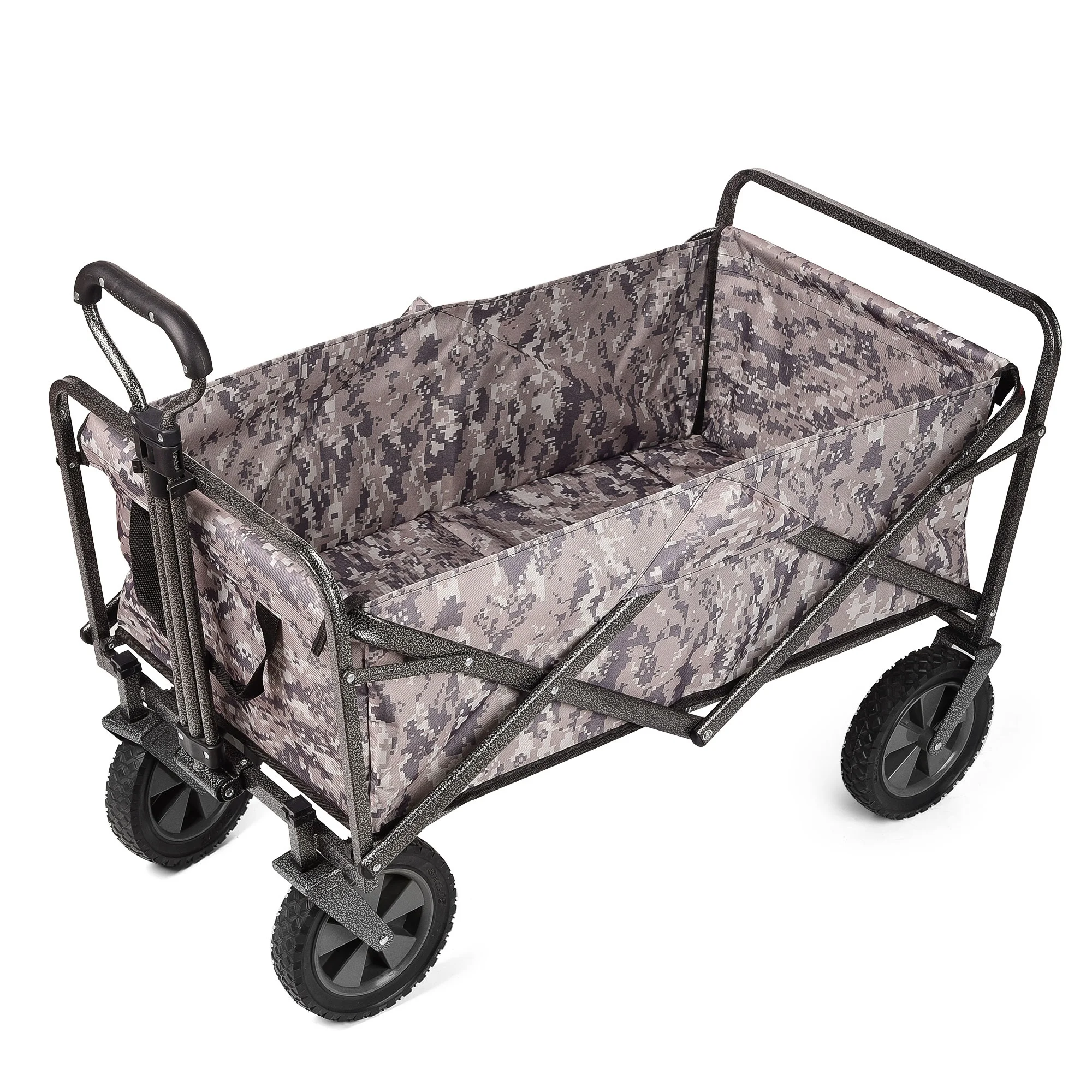 Collapsible Folding Wagon With 8 Inches Wheels Telescoping Handle For Outdoor Garden And Beach Use