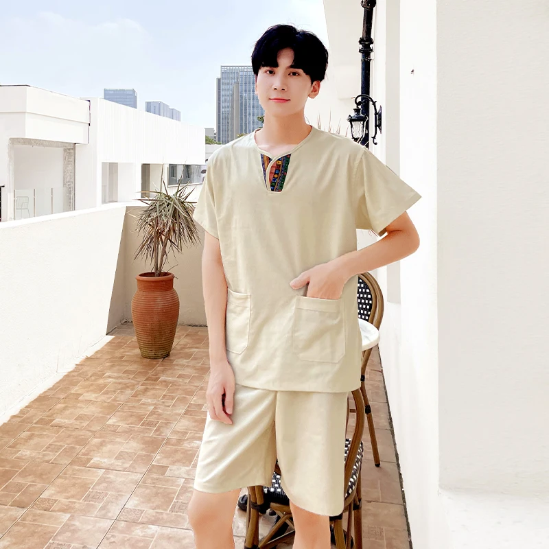 النمط الصيني زوجين ثوب السباحة بلايز + سراويل قصيرة التايلاندية سبا تدليك العلاج الطبيعي الملابس العرق تبخير القطن الكتان موحدة #5