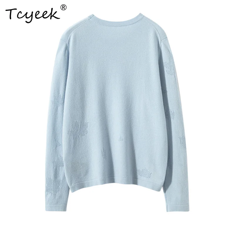

Tcyeek, 100%Pure Cashmere Elegant Sweaters, Women O-Neck Jacquard, Fashion Thin Loose Pullover, Autumn Winter New Top T48455QM