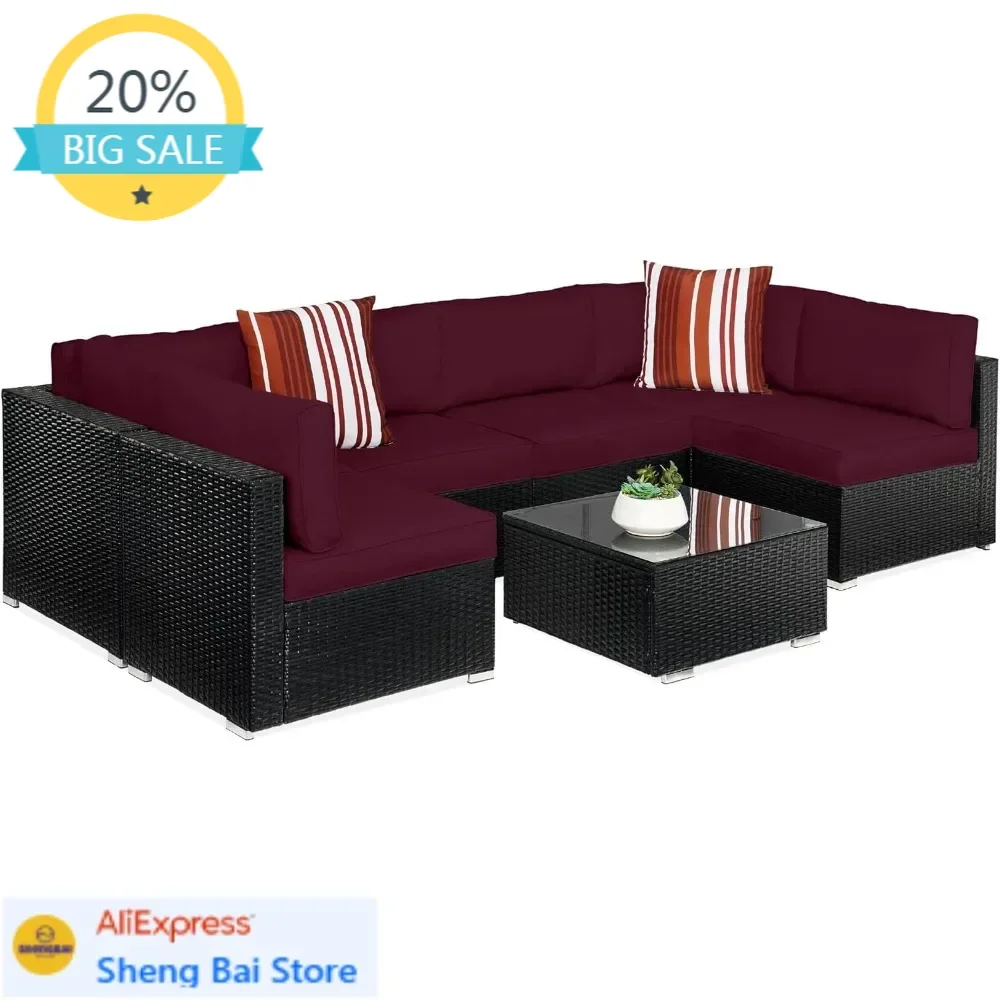 

Бестселлер: Модульный уличный комплект для отдыха из 7 предметов, плетеная мебель для патио с 2 подушками, чехол в комплекте - черный/деелиумовый