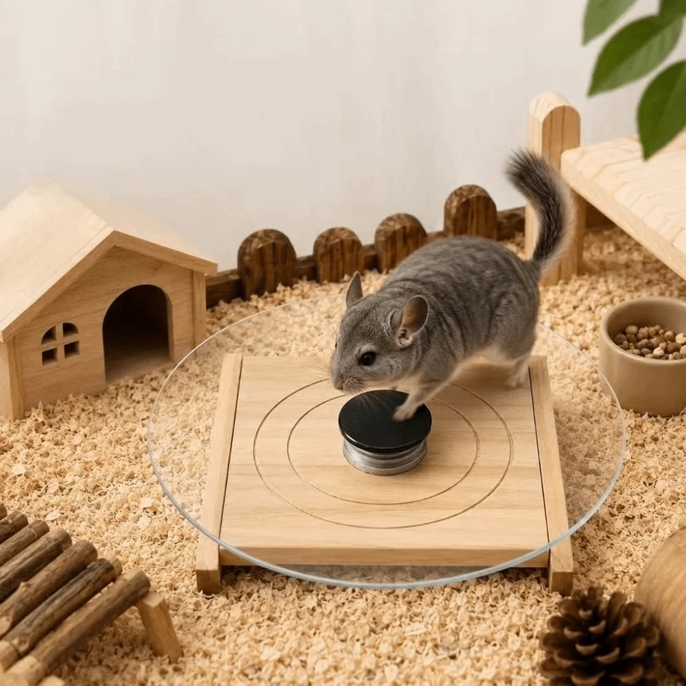 Glass Hamster Running Wheel Long-Lasting Stable Chinchilla Running Plate Silent with Wood Base Small Animal Health Runner Rats
