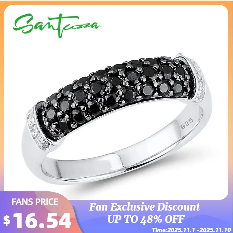 

Женское серебряное кольцо SANTUZZA, из серебра 925 пробы с черной шпинелью и белым кубическим цирконием, модные ювелирные украшения для вечеринки