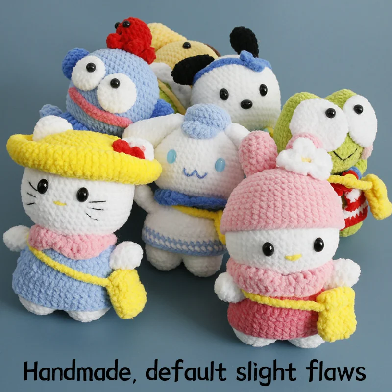 

Sanrio Hello Kitty Big-Eyed Frog Магнитное притяжение Плюшевая игрушка Вязаная крючком кукла ручной работы Готовая упаковка продуктов Подвесные аксессуары