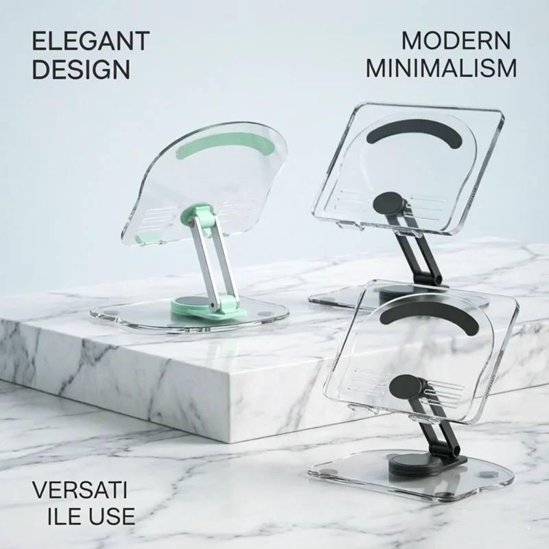 New Transparent Acrylic Tablet Stand Foldable Adjustable Rotating Phone Holder Multi-Angle Desktop Anti-Slip Pad Support
