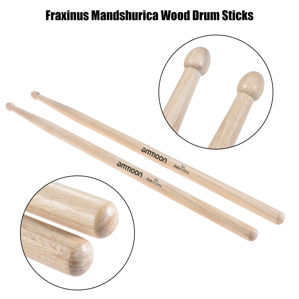 ammoon 3 Pairs/12 Pairs of 5A Wooden Drumsticks Drum Sticks Fraxinus Mandshurica Wood Drum Set Accessories