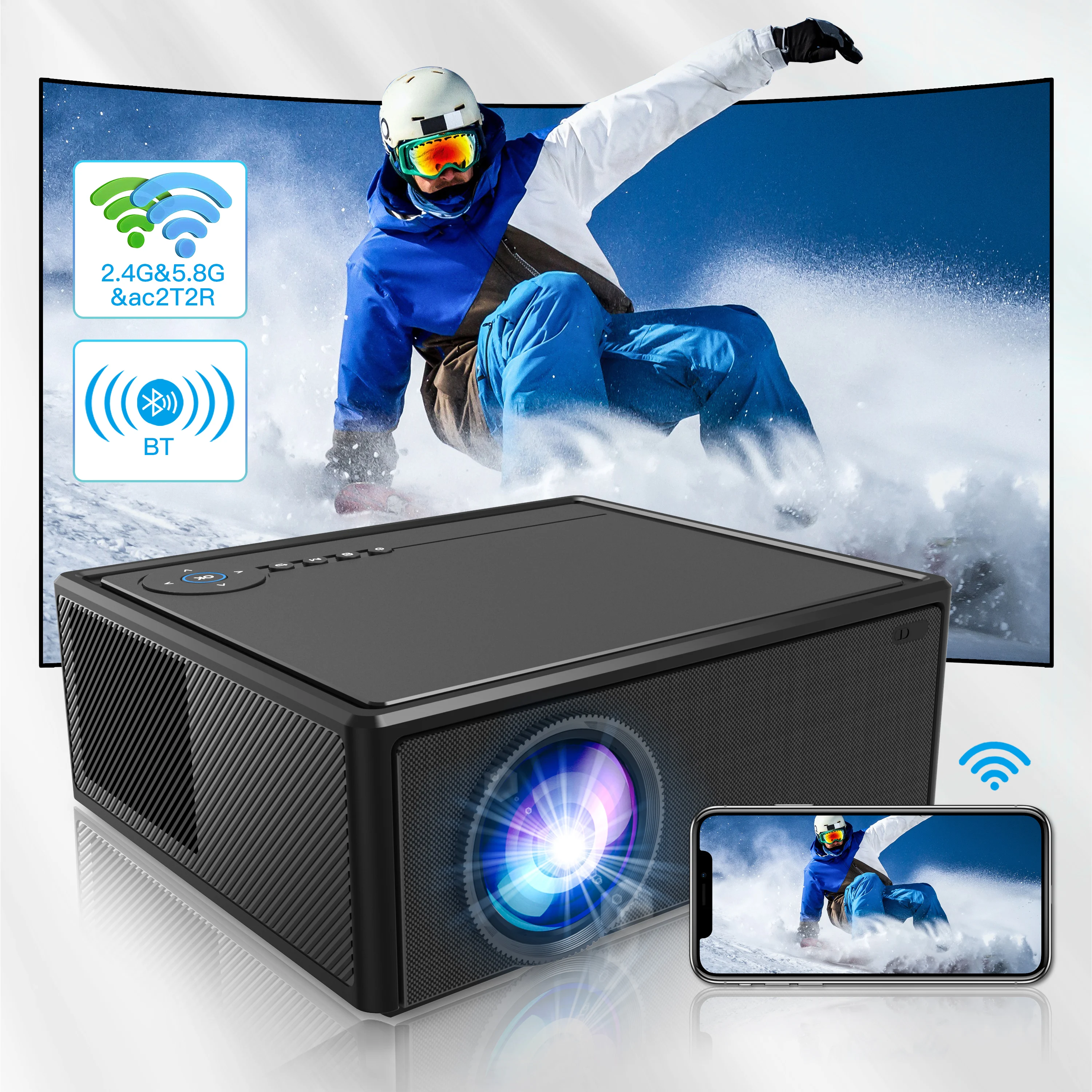 X7 1920*1080P 8K Projector Amlogic T972-B Android 9 600ANSI Dual wifi 2T2R BT5.0 Voice Control Portable Home Projector