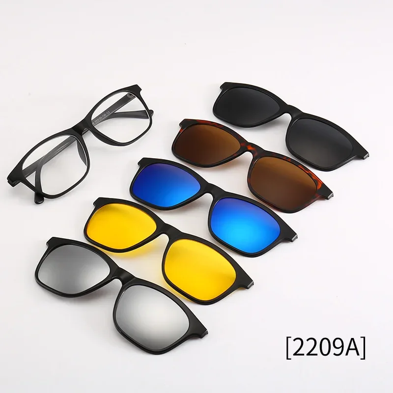 6 In 1 Spectacle Frame Men Women With 5 PCS Clip On Polarized Sunglasses Magnetic Glasses Male Computer Optical 2201