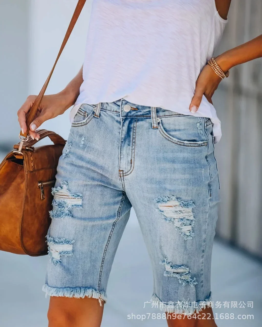 Sommer Neue Denim Zerrissene Fünf-Punkt-Hose Wunsch Raue Kante Fransen Jeans Frauen