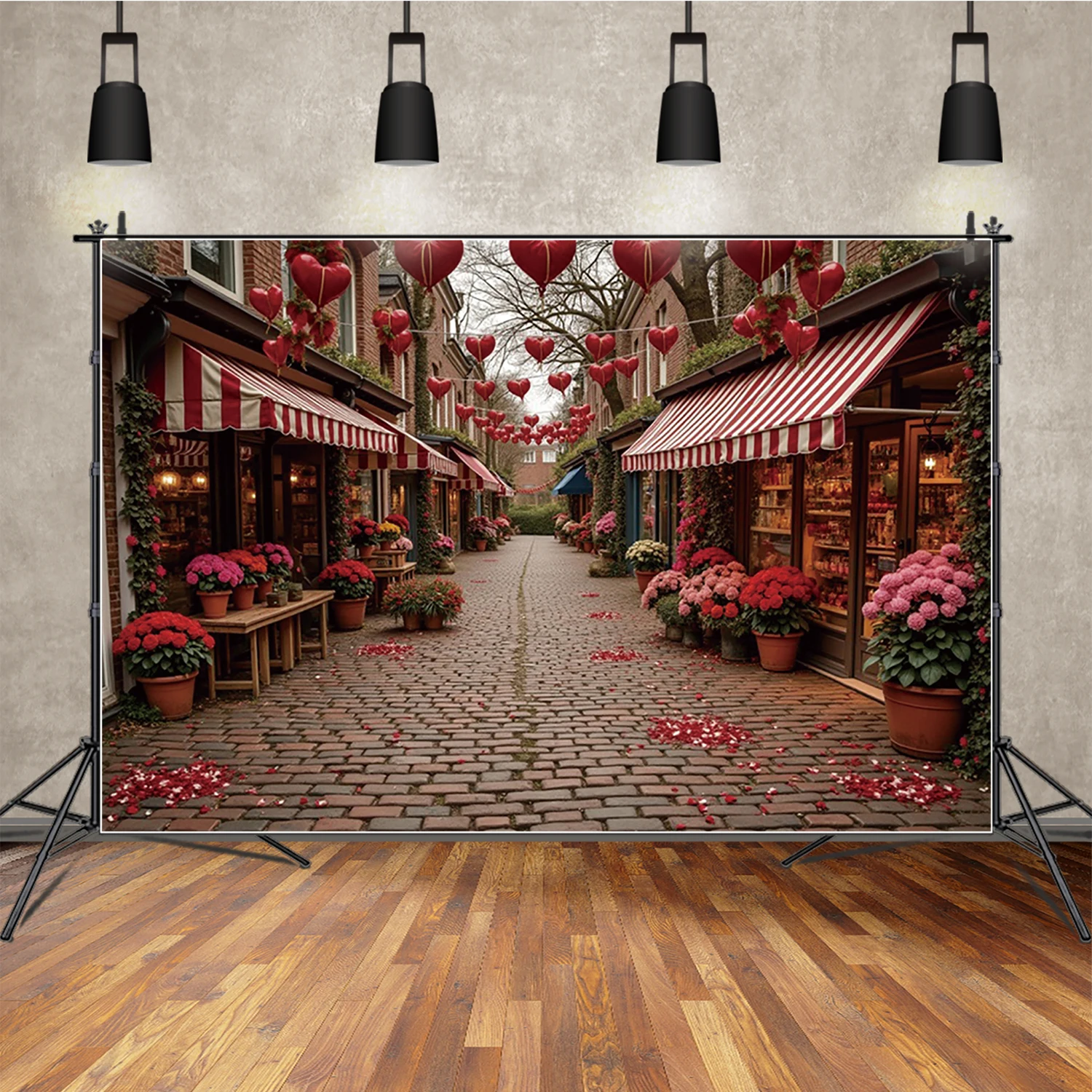 

MOON.QG Valentines Lovers Backdrop Photography Gift Shop Street Rose Photozone Background Anniversary Studio Photobooth Sets