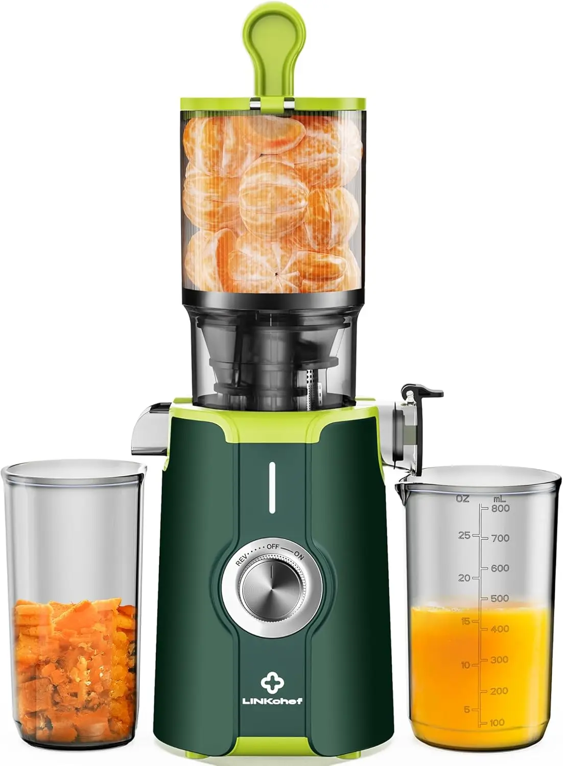 

Clear Cold Press Juicer, Slow Juicer Machines with No-Prep 4.35"Feed Chute Fit Whole Fruits & Vegetables, LINKChef Juicer M