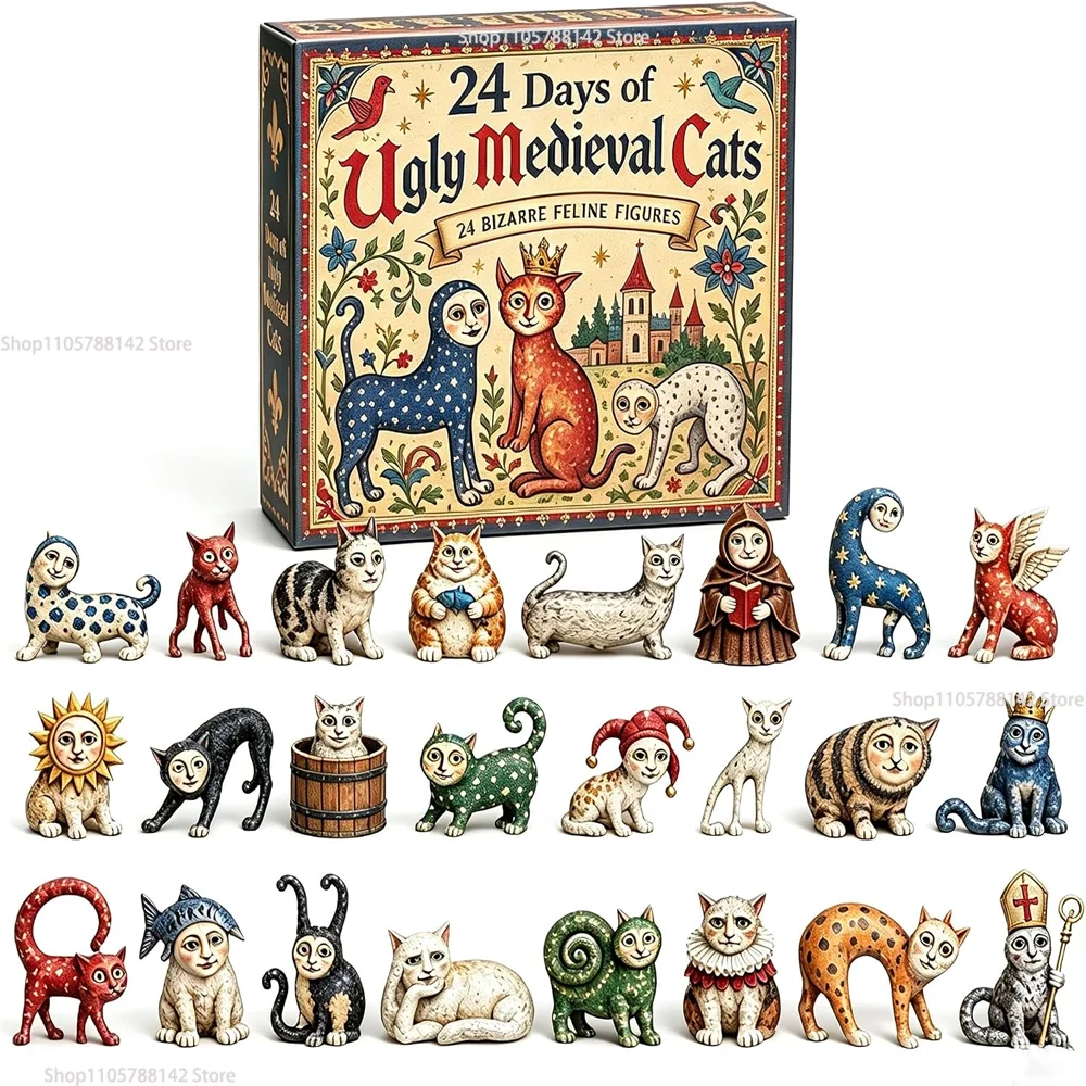 Cat Advent Calendar 2026 with 24 Mini 2D Acrylic Cat Figures, Unique Christmas Decor Countdown Gift for Cat Lovers Collectors