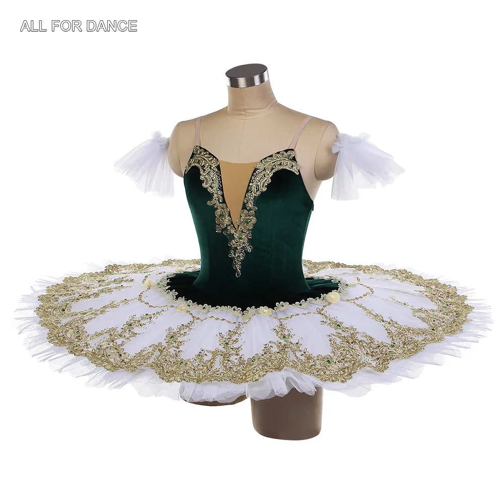 BLL618 Tutú de danza de Ballet preprofesional de terciopelo verde con faldas tutú rígidas blancas trajes de baile puesta en escena para niñas adultas