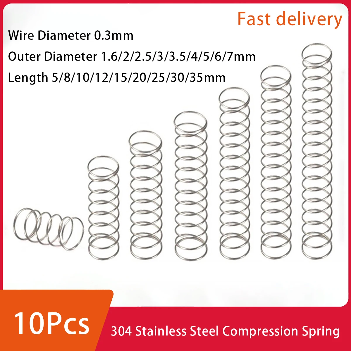 

10Pcs 304 Stainless Steel Compression Spring Precision Small Spring Wire Diameter 0.3Mm Outer Diameter 3-6.5Mm Length5-50Mm