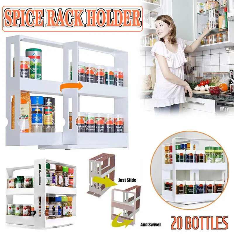 Multi-Function 2 Tier Rotate Spice Storage Rack Seasoning Swivel Storge Organizer Shelf Kitchen Bathroom Creative Household Item