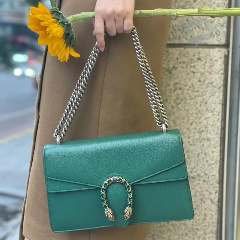 حقيبة صغيرة من الجلد بإبزيم ماسي Woc بسلسلة كتف واحدة تحت الإبط باللون الأسود والأبيض والأخضر للتصفيف اليومي #4