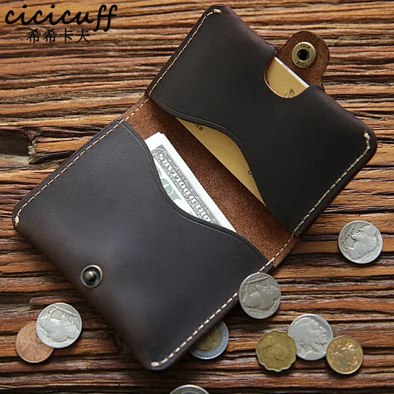 크레이지 호스 가죽 남성용 지갑 레트로 수제 소형 지갑 암소 가죽 브랜드 디자이너 미니멀리스트 지갑 Portomonee Mens Wallet