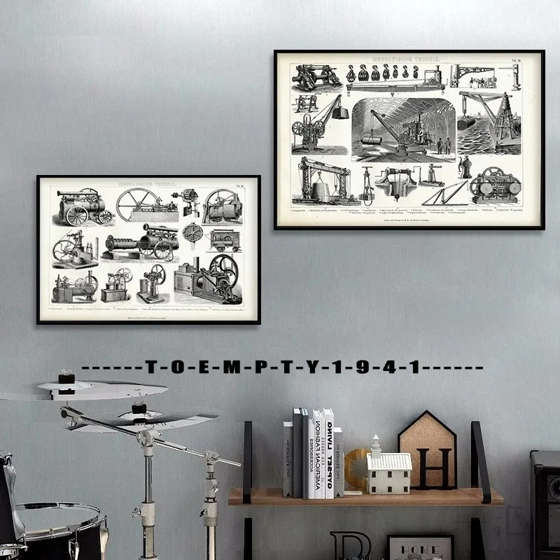 Lithograph Print of Mechanical Technique 1875 Poster Canvas Printing Retro Mechanical Technology Wall Decoration Retro Art Decor