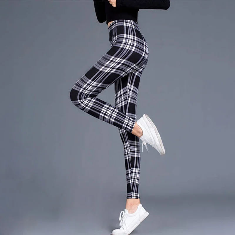 Slim Pants Yoga Leggings Gym Sports Trousers Fitness Leggings Women Print Plaid Leggings Lady Sexy Slim Pencil Pants