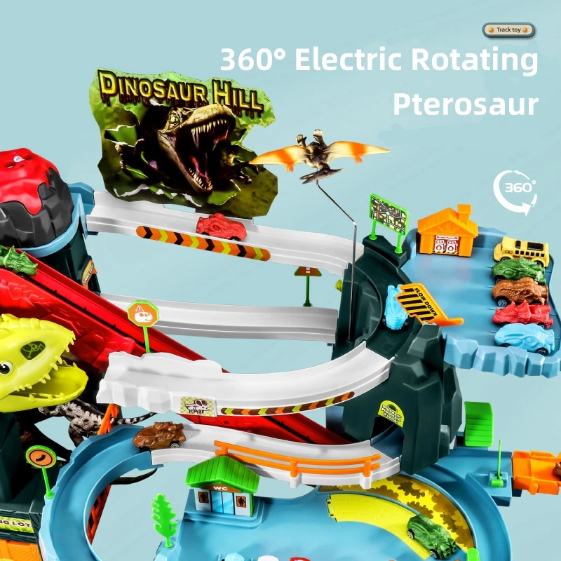 Dinosaur Volcano Eruption Adventure Electric Rail Car Toy with Spray and Music Assembly Toys Children's Christmas Gift