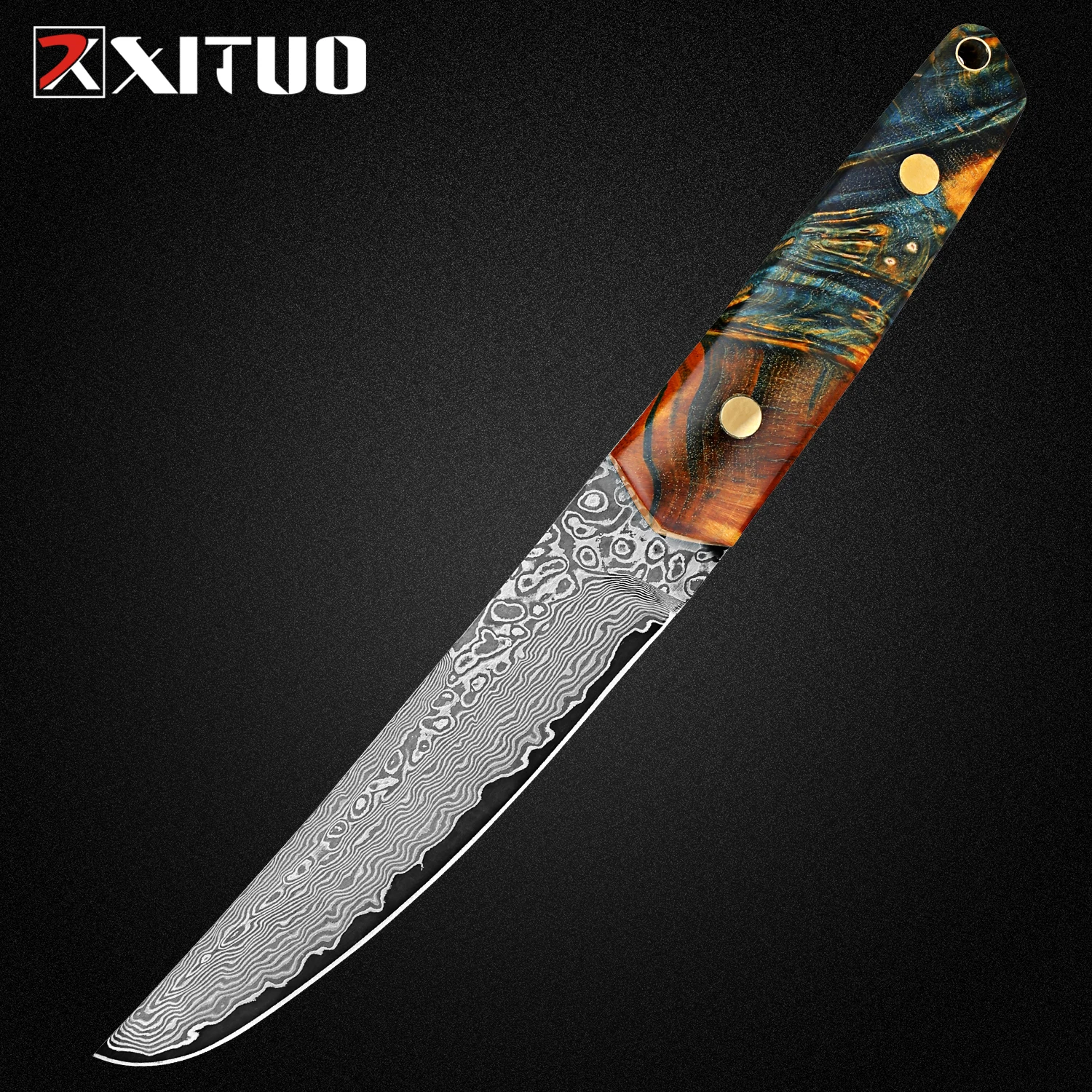 Damascus Steel Kitchen utility knife 5 inch Full Tang Blade Super sharp Japanese VG10 Knife Ergonomic Stabilised wood handle