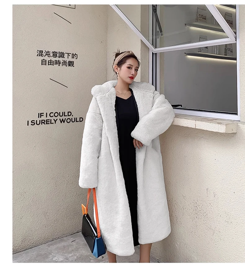 Lautaro Winter Long Loose Casual Windproof Soft Thick Warm Fluffy Green Black Faux Fur Coat Women with Hood Furry Overcoat 2023