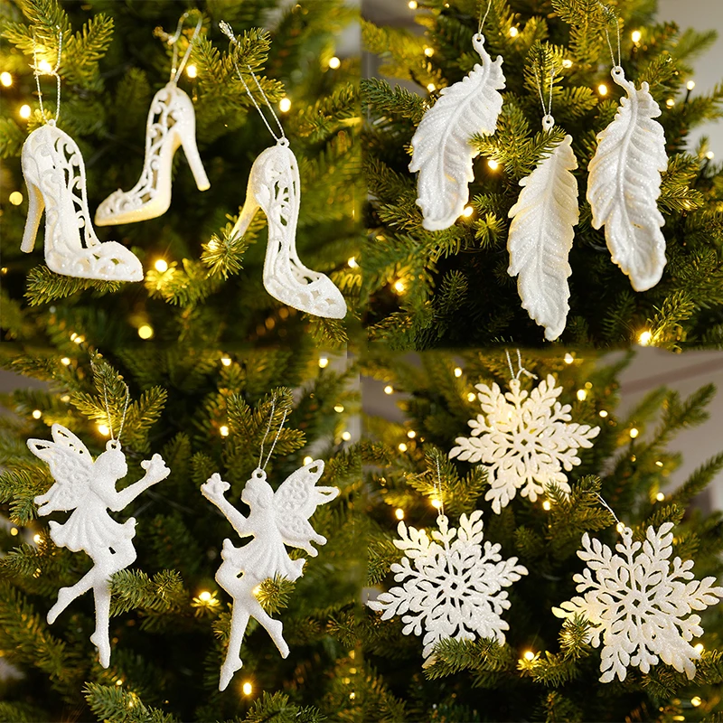 

1/2/3pcs Christmas Tree Hanging Ornaments White Snowflake Angel Deer Pendants Navidad Ornament New Year Decor Xmas Party Supply