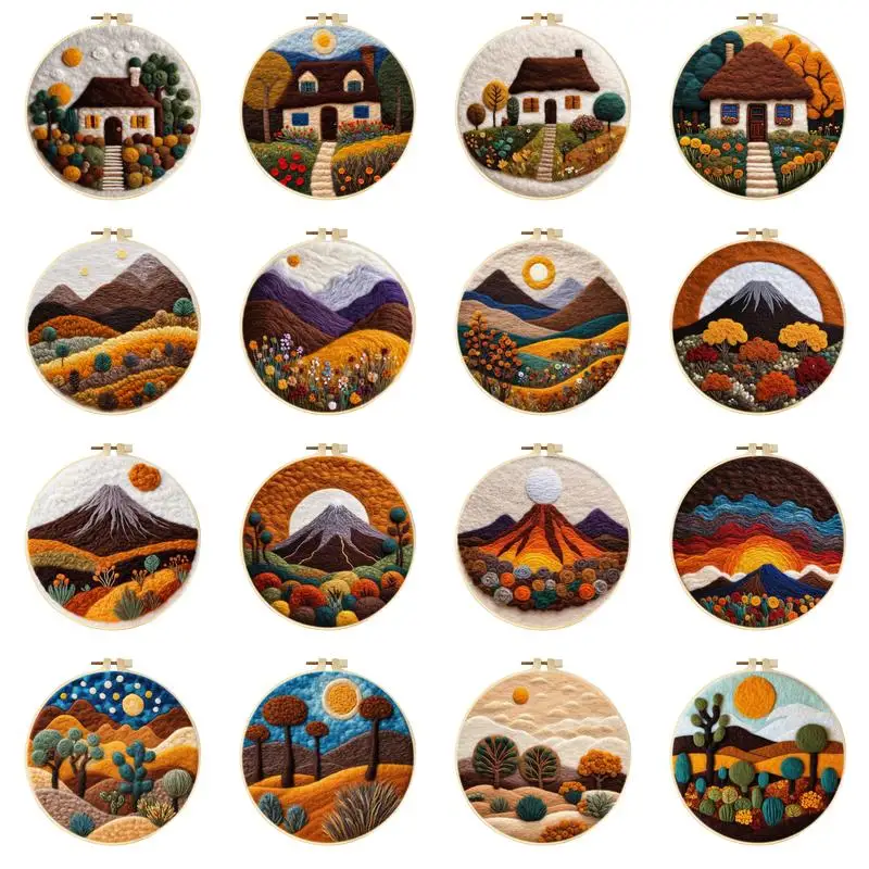 

CHENISTORY Wool Needle Felt Set Needle Felting Painting Kit With Frame Landscape Mountain Patterns For Home Decor Diy Crafts New