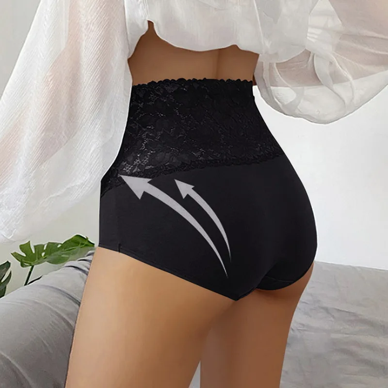 High Waist Large Size  Lace Cotton Panties Sexy V-shaped Women's Underwear Autumn Hips Slimming Sexy Lace Female Panties 2023